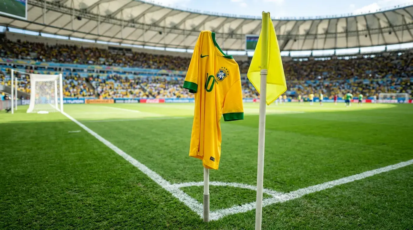 An Bhrasaíl ag Corn an Domhain 2026 — geansaí buí agus glas na Seleção