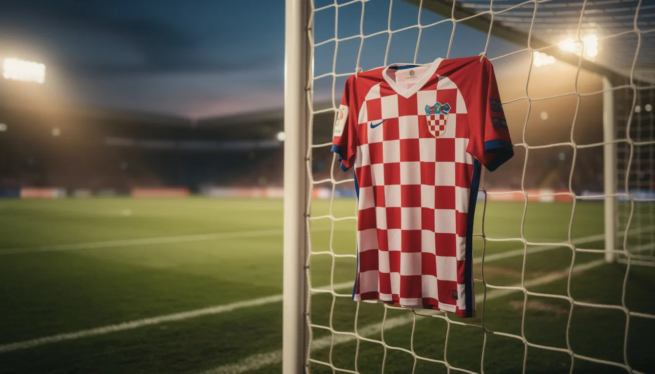 An Chróit ag Corn an Domhain 2026 — geansaí seiceáilte dearg agus bán