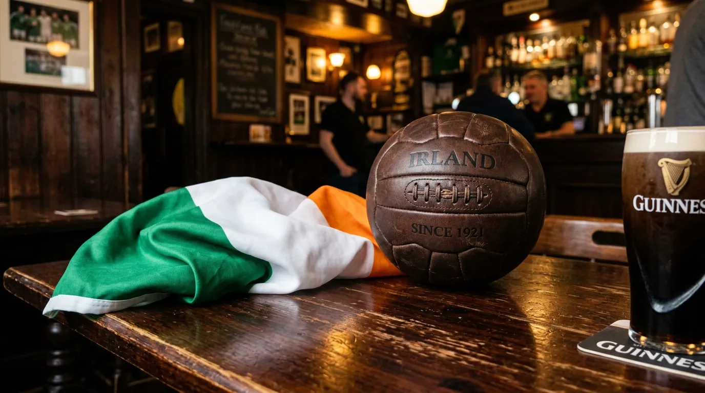 Éire agus Corn an Domhain 2026 — bratach na hÉireann agus liathróid sacair