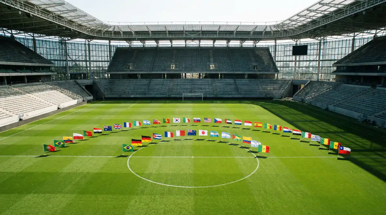 Na 48 foireann ag Corn an Domhain FIFA 2026 le bratacha agus grúpaí