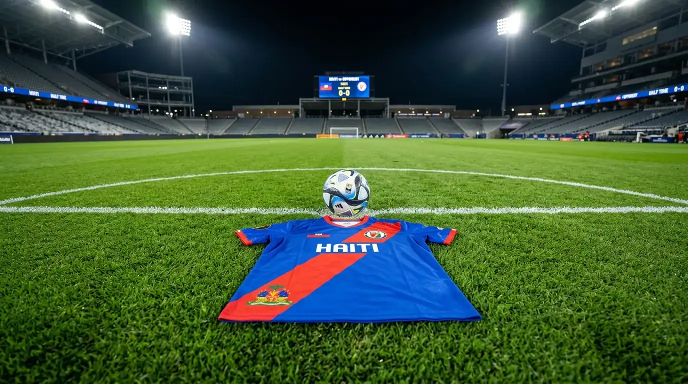 Háítí ag Corn an Domhain 2026 — bratach ghorm agus dhearg na tíre