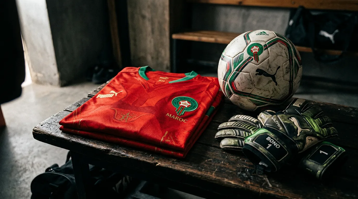 Maracó ag Corn an Domhain 2026 — geansaí dearg agus glas na foirne