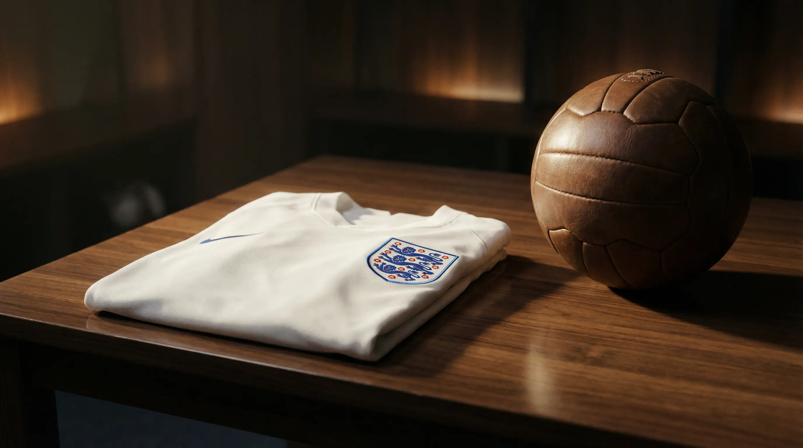 Sasana ag Corn an Domhain 2026 — suaitheantas na dtrí leon ar chúlra bán